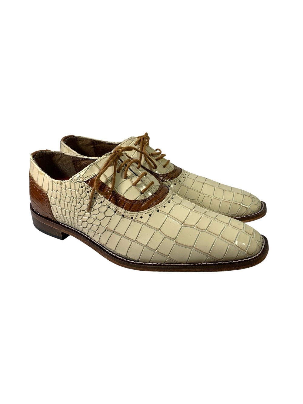 Stacy Adams Riccardi Oxford Lace Up Plain Toe Dress Shoes Croc Print Size 10.5 M